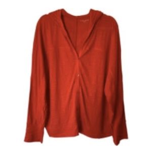 Eileen Fisher Red 100% Linen Hooded Cardigan Top